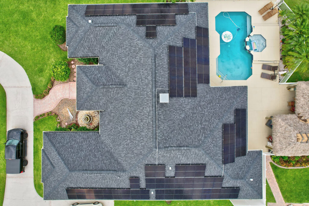 roof with solar roofing system installed